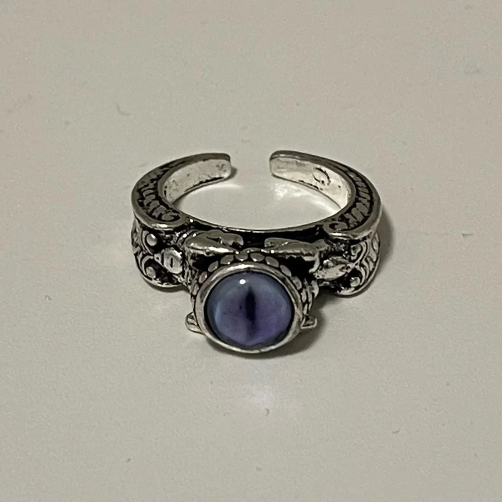Brand New Unisex Size 2 Amethyst Cat-Eye Ring Stainless Steel Adjustable Size - Picture 1 of 7